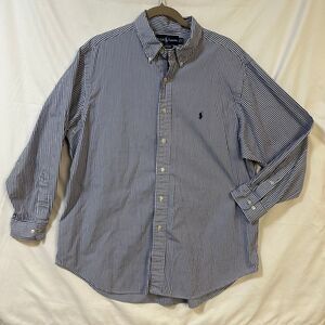 Ralph Lauren Button Down Long Sleeve Large Blue Stripe Dress Classic fit